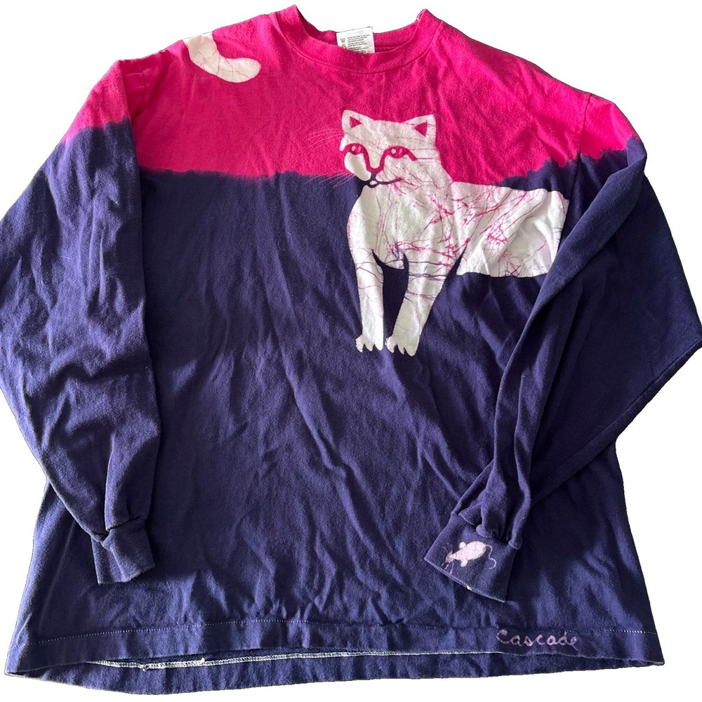 Vintage Hanes L Cat Long Slv T Shirt Pink Purple two tone handmade wrap around